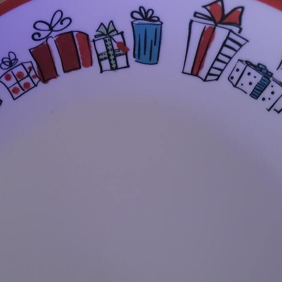American Atelier Christmas Dinner Plates – Porcelain, 10.5",White Red Rim Set 2 - Picture 6 of 9
